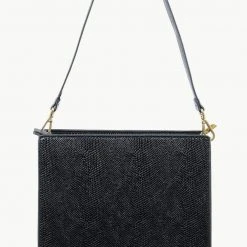 Brie Leon Accessories Audrey Square Structured Black Snake Skin Bag