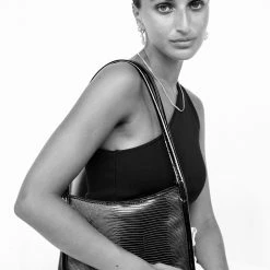 Brie Leon Mila Black Lizard Patent Shoulder Bag Accessories