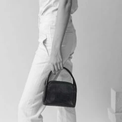 Brie Leon Evie Small Crossbody Black Lizard Bag With Top Handle Accessories