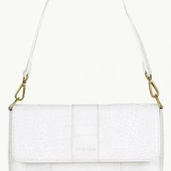 Brie Leon Accessories Isabel White Matte Croc Bag With Chain