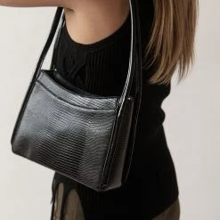Brie Leon Mila Black Lizard Patent Shoulder Bag Accessories
