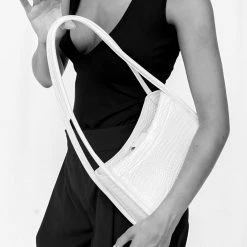 Brie Leon Accessories Mila White Matte Croc Patent Shoulder Bag