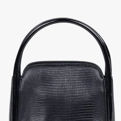 Brie Leon Evie Small Crossbody Black Lizard Bag With Top Handle Accessories