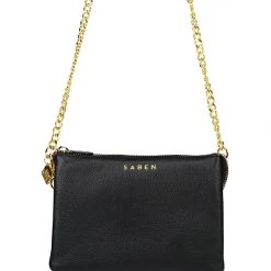 Saben Accessories Tilly's Big Sis Black Multi Pocket Chain Strap Leather Large Clutch