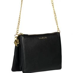 Saben Accessories Tilly's Big Sis Black Multi Pocket Chain Strap Leather Large Clutch