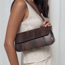 Brie Leon The Camille Dark Brown Snake Bag