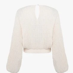 Ivy + Jack Fashion Carly Ecru Shirred LS Raglan Elastic Hem Crop Top