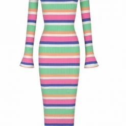 Charlie Holiday Martina Multi Stripe LS Midi Knit Dress Fashion