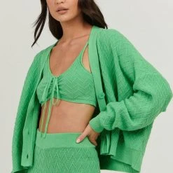 Charlie Holiday Fashion Camila Green LS Knit Cardigan