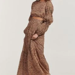 Charlie Holiday Whitney Abstract Brown Animal Tiered Maxi Skirt Fashion