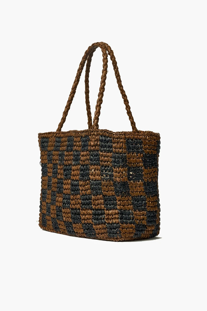 Brie Leon Check Small Walnut Black Straw Raffia Woven Tote 4 Brie Leon Check Small Walnut Black Straw Raffia Woven Tote