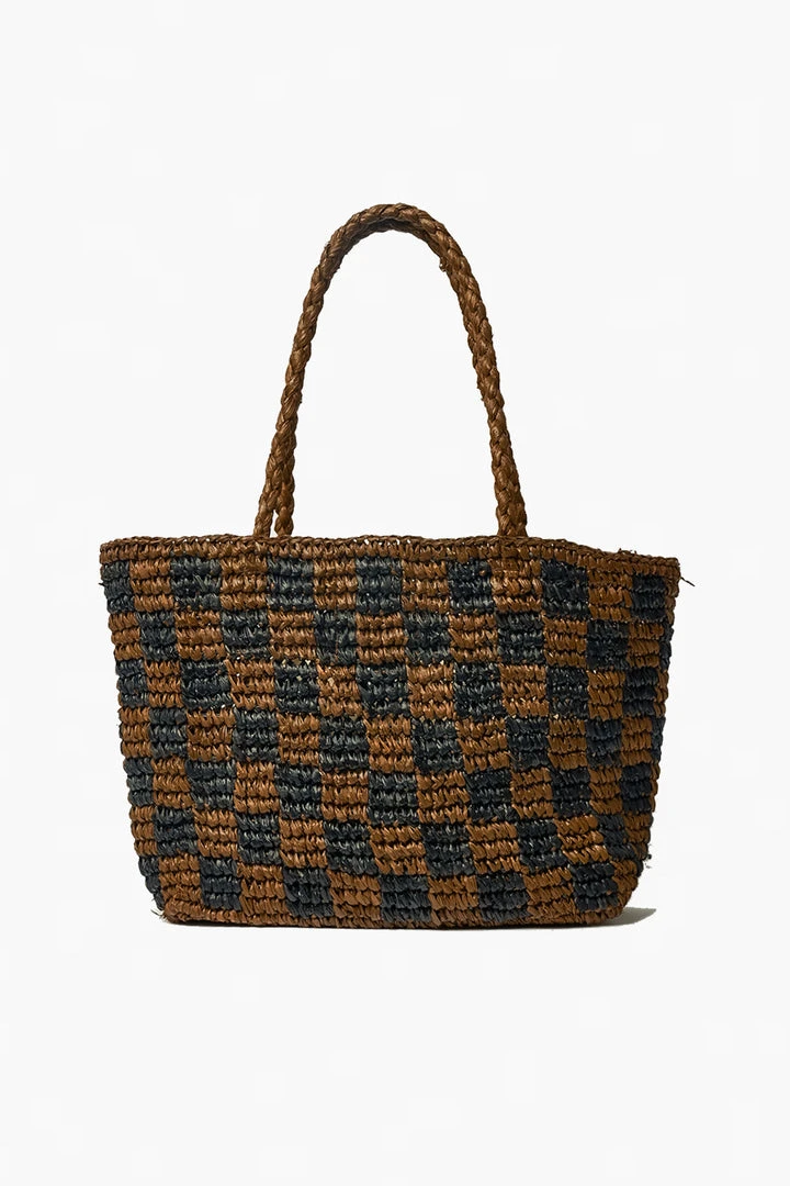 Brie Leon Check Small Walnut Black Straw Raffia Woven Tote 3 Brie Leon Check Small Walnut Black Straw Raffia Woven Tote