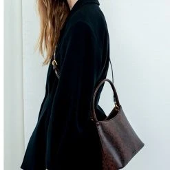 Brie Leon Accessories Chloe Top Handle Dark Brown Snake Bag