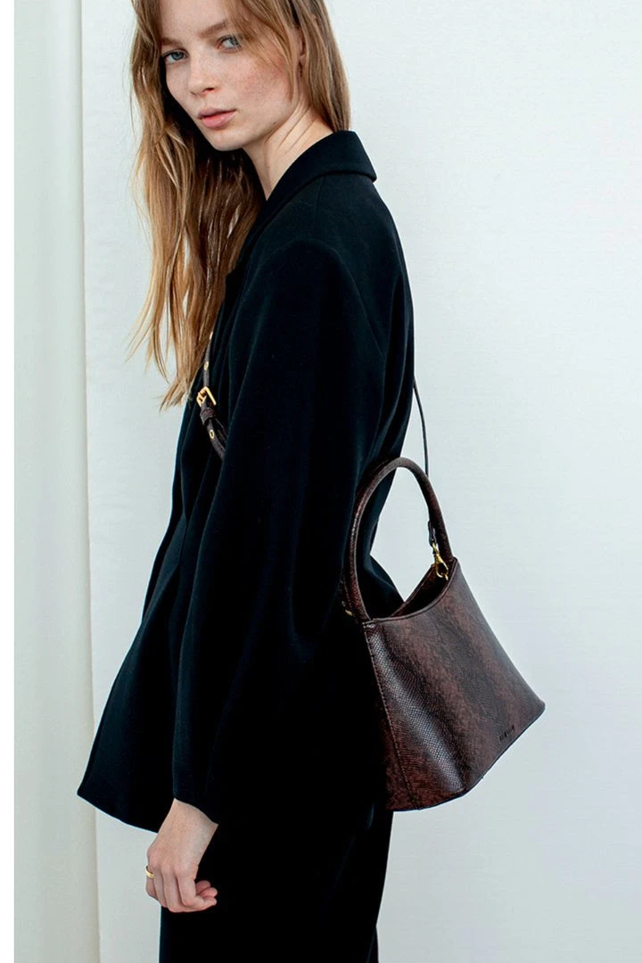 Brie Leon Accessories Chloe Top Handle Dark Brown Snake Bag 4 Brie Leon Accessories Chloe Top Handle Dark Brown Snake Bag