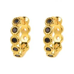 Brie Leon 925 CS Black Redondo Pillar Gold Sleeper Earrings