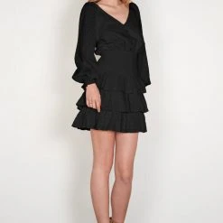 Esmaee Skylar Black Lace LS Mini Dress Fashion