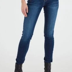 Pulz Jeans Emma Dark Blue Highwaist Straight Denim Jean Fashion
