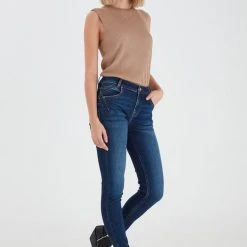 Pulz Jeans Emma Dark Blue Highwaist Straight Denim Jean Fashion