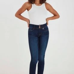 Pulz Jeans Fashion Suzy Med Blue Curve Mid Waist Skinny Denim Jean