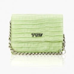 Stolen Girlfriends Club Accessories Big Trouble Acid Lime Croc Leather Shoulder Bag With Silver Chain Hardware