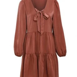 Among The Brave Fashion Deluxe Copper LS Balloon Sleeve Tie Back Tiered Mini Dress