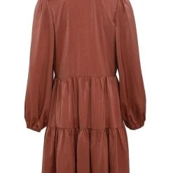 Among The Brave Fashion Deluxe Copper LS Balloon Sleeve Tie Back Tiered Mini Dress