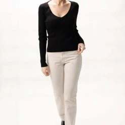 Among The Brave Desire Black LS V Neck Rib Knit Top