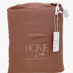 Home Lab 100% French Linen Duvet Cover Set King Chestnut Dusky Rose Cushion, Throws & Linen