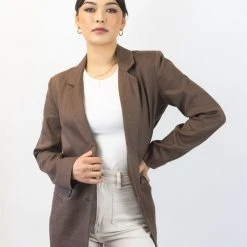 Ivy + Jack Fashion Mason Chocolate Linen Boyfriend Blazer