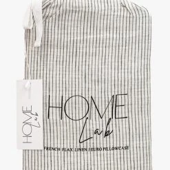 Home Lab 100% French Linen Euro Pillowcase Charcoal Pinstripe 65 X 65cm