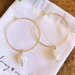 Audrey Loves Ruby Large Pearl Sterling Silver 14k Gold Plated Hoop Earrings Accessories