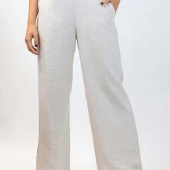Among The Brave Fashion Freedom Natural Flat Front Deep Waistband Wide Leg Linen Pant