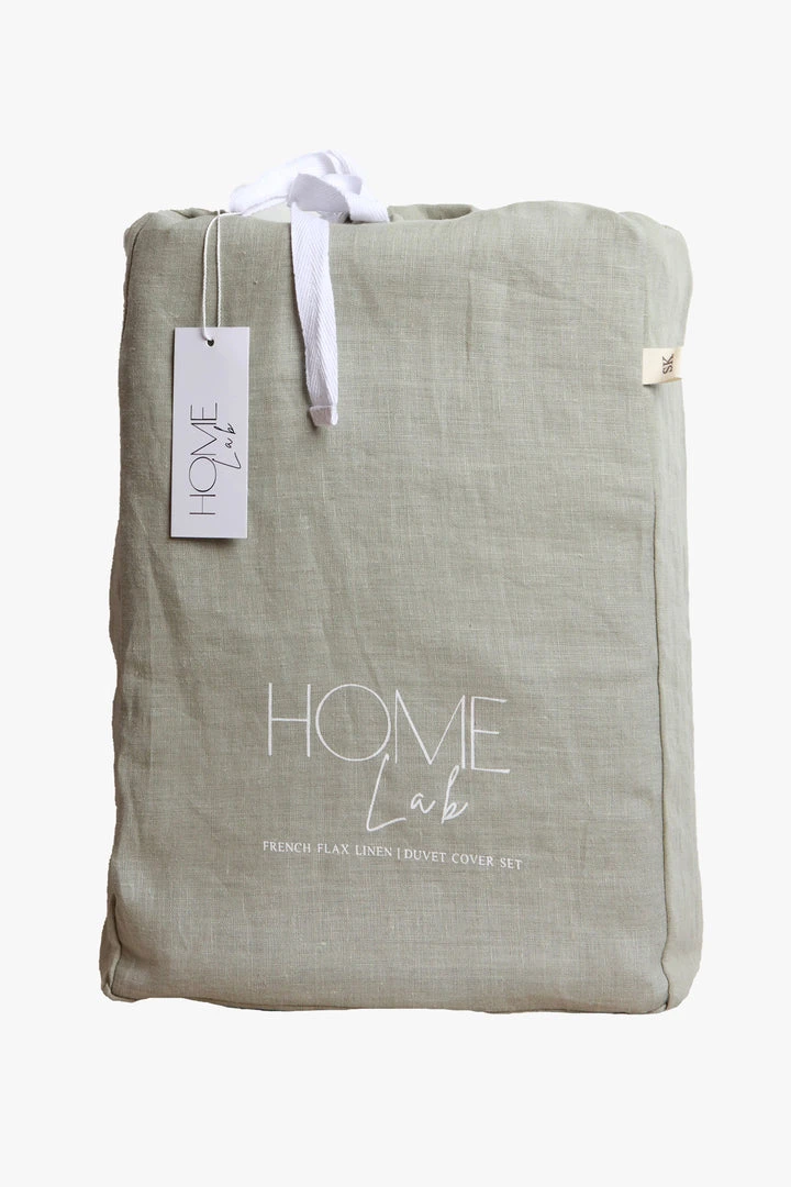 Home Lab 100% French Linen Duvet Cover Set Queen Sage Cushion, Throws & Linen 3 Home Lab 100% French Linen Duvet Cover Set Queen Sage Cushion, Throws & Linen