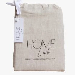 Home Lab 100% French Linen Pillowcase Pair Natural Oatmeal Cushion, Throws & Linen