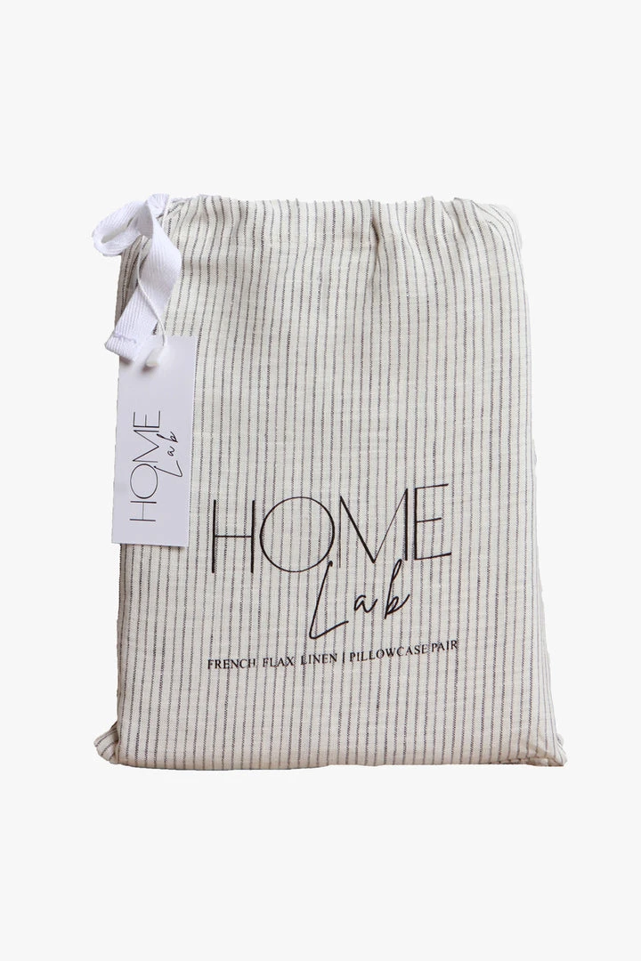 Home Lab 100% French Linen Pillowcase Pair Charcoal Pinstripe 5 Home Lab 100% French Linen Pillowcase Pair Charcoal Pinstripe