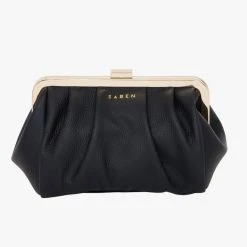 Saben Accessories Gigi Black Leather Vintage Small Frame Bag With Gold Clasp