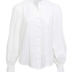 Among The Brave Hero White Linen Pintuck Puff Sleeve Shirt Fashion