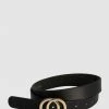 Loop Leather Accessories Brittany 27mm Black Leather Belt With Double Circle Gold Buckle