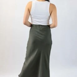 Ivy + Jack Fashion Ivy Khaki Washer Satin Midi Bias Skirt