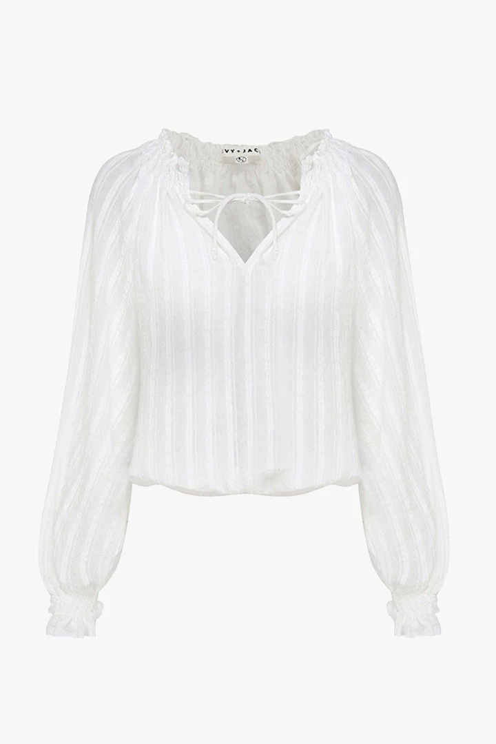 Ivy + Jack Fashion Jade White Texture LS Raglan Shirred V Neck Elastic Hem Top 7 Ivy + Jack Fashion Jade White Texture LS Raglan Shirred V Neck Elastic Hem Top