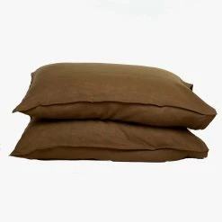 Home Lab 100% French Linen Pillowcase Pair Khaki