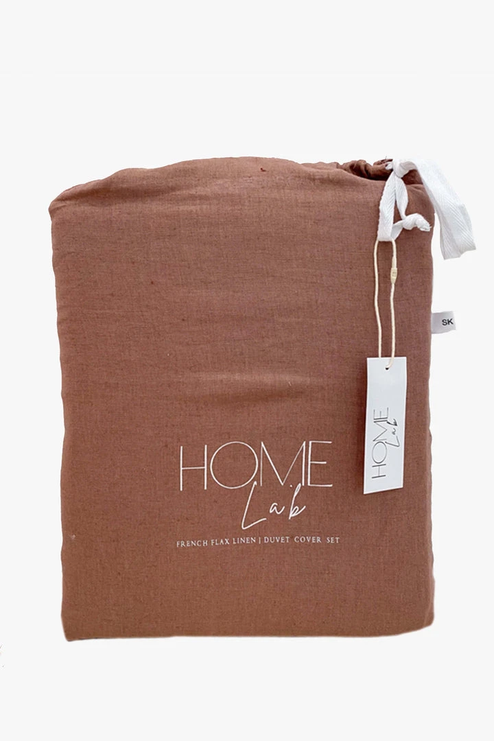 Home Lab 100% French Linen Duvet Cover Set Super King Chestnut Dusky Rose 3 Home Lab 100% French Linen Duvet Cover Set Super King Chestnut Dusky Rose