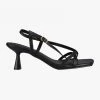 St Sana Layla Strappy Low Stiletto Black Vegan Leather Heel