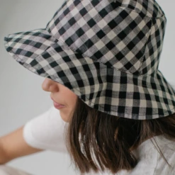 Sophie Accessories Love Linen Bucket Hat Black + White Check