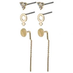 Pilgrim Malak 3pc Stud Set Earrings Gold Plated Crystal Circle Cross