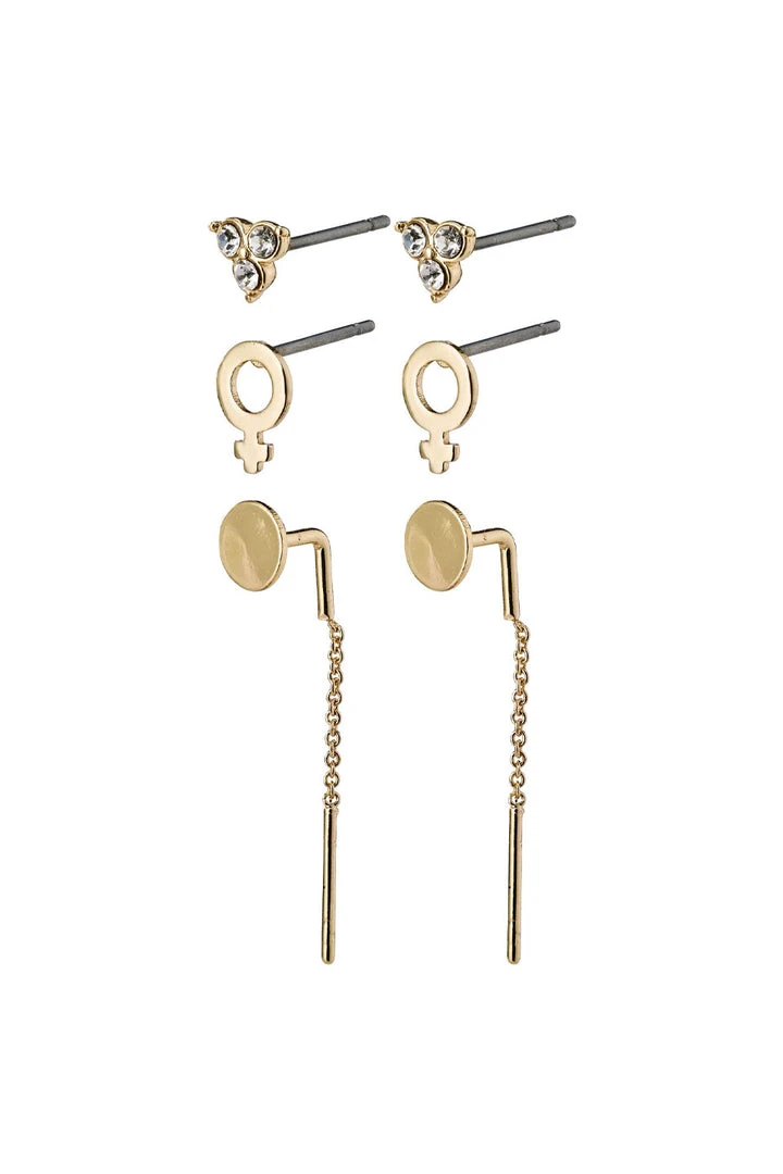 Pilgrim Malak 3pc Stud Set Earrings Gold Plated Crystal Circle Cross 3 Pilgrim Malak 3pc Stud Set Earrings Gold Plated Crystal Circle Cross