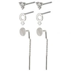 Pilgrim Malak 3pc Stud Set Earrings Silver Plated Crystal Circle Cross Accessories