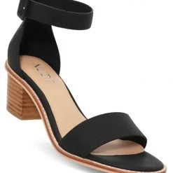 Nude Mickee Black Leather Ankle Strap Heel