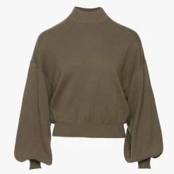 Ivy + Jack Fashion Motivation Khaki Cotton Fine Gauge Balloon High Neck Knit