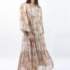 Ivy + Jack Naomi Sand Floral Blouson LS Tiered Maxi Dress Fashion